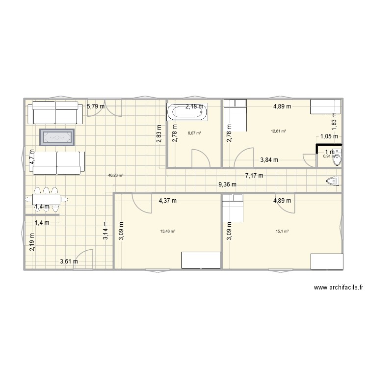 dominique. Plan de 6 pièces et 88 m2