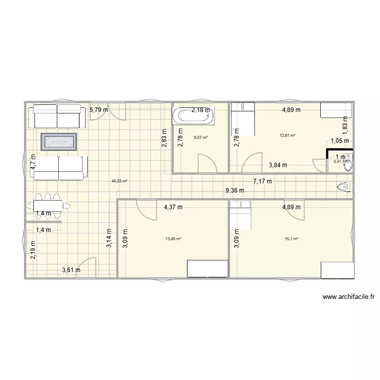 dominique. Plan de 6 pièces et 88 m²