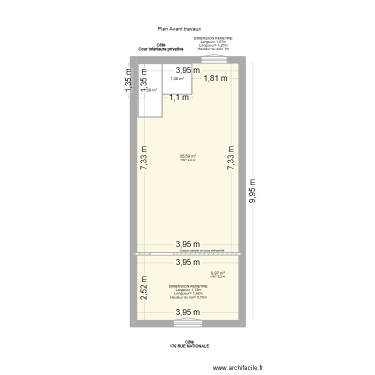 ETAGE SURFACE SOL. Plan de 4 pièces et 42 m2