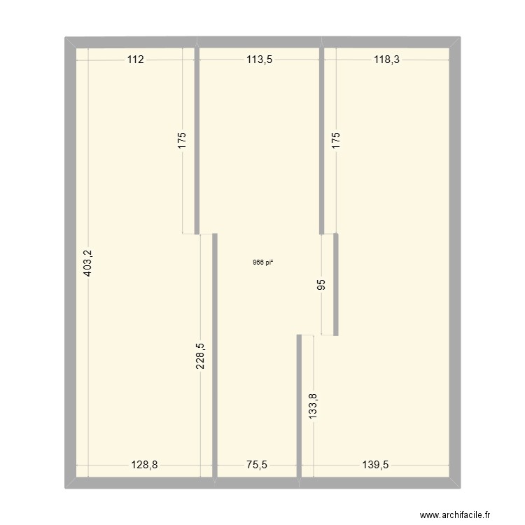 8575 (mur porteur). Plan de 1 pièce et 90 m2