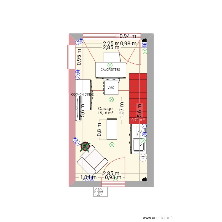 LOCAL PRO Travaux et aménagements. Plan de 2 pièces et 17 m2