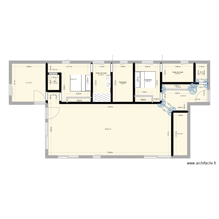 postillon3. Plan de 13 pièces et 130 m2