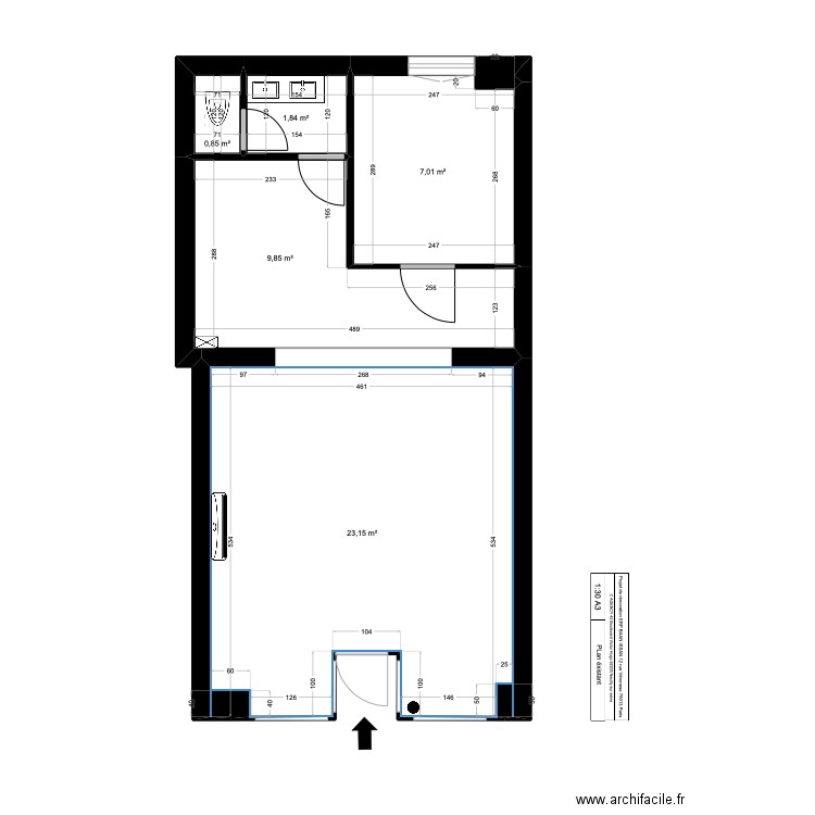 BAAN ISSAN EXISTANT. Plan de 5 pièces et 43 m2