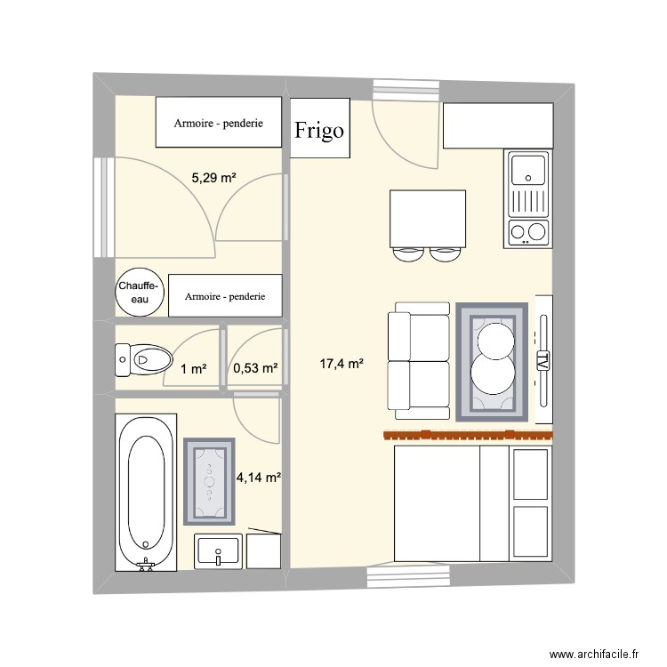 APPARTEMENT 1 : T1. Plan de 5 pièces et 28 m2
