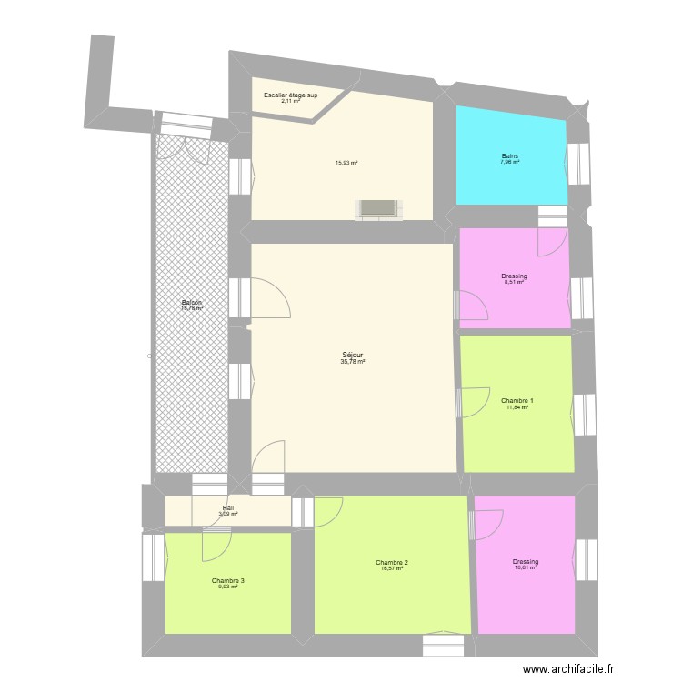 2eme étage Sault Brenaz. Plan de 11 pièces et 141 m2