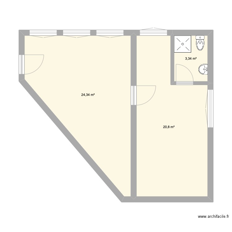 Local Henaf. Plan de 3 pièces et 48 m2