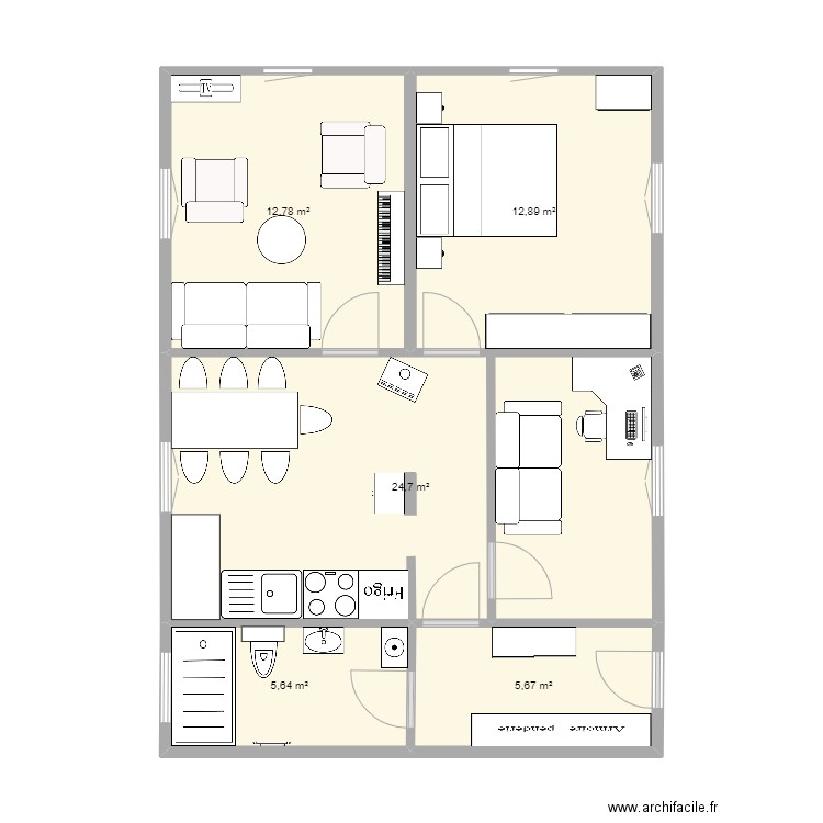 rez maison champzabé. Plan de 5 pièces et 62 m2