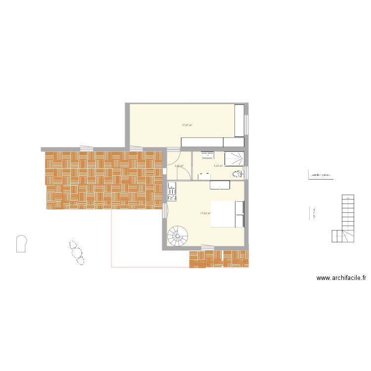 FACADE SUD VERSION 3. Plan de 4 pièces et 43 m2