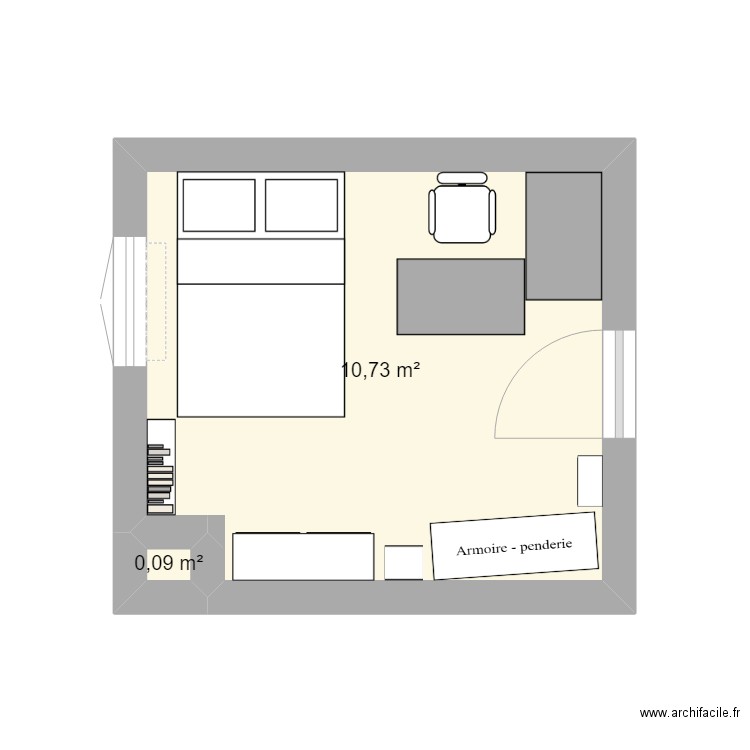 Chambre V1. Plan de 2 pièces et 11 m2