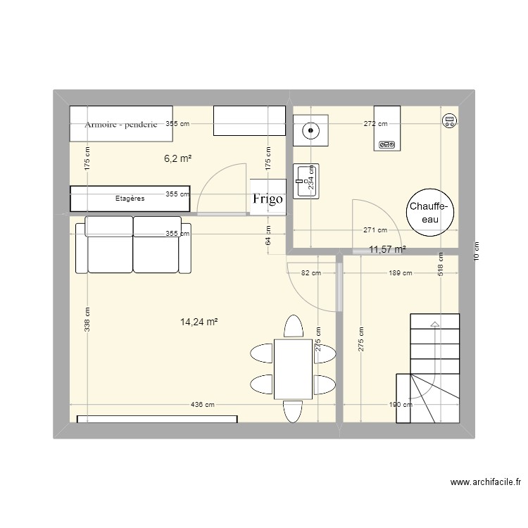 Sou-sol Epagny. Plan de 3 pièces et 32 m2