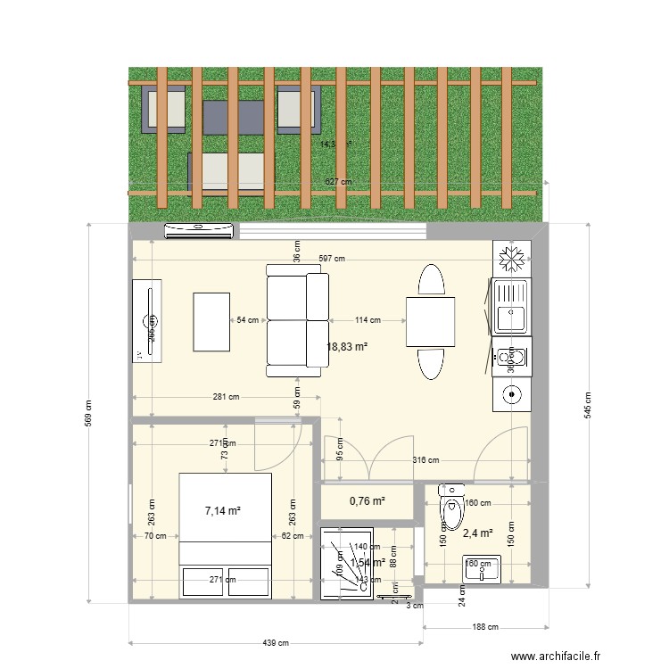 f2 bleu berre 3. Plan de 5 pièces et 31 m2