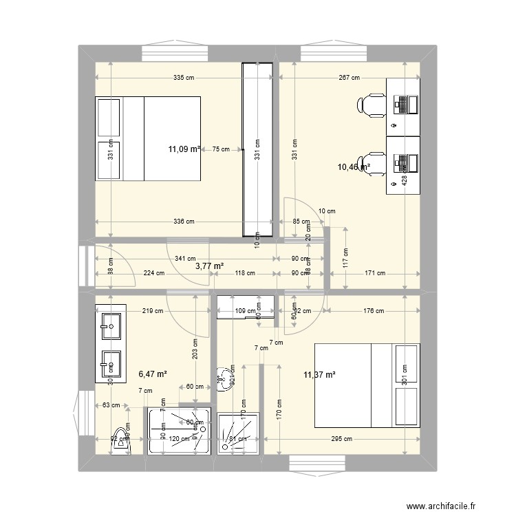 32RDS CHAMBRES V3_4. Plan de 5 pièces et 43 m2