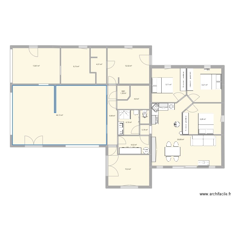 yaouga extension. Plan de 17 pièces et 168 m2
