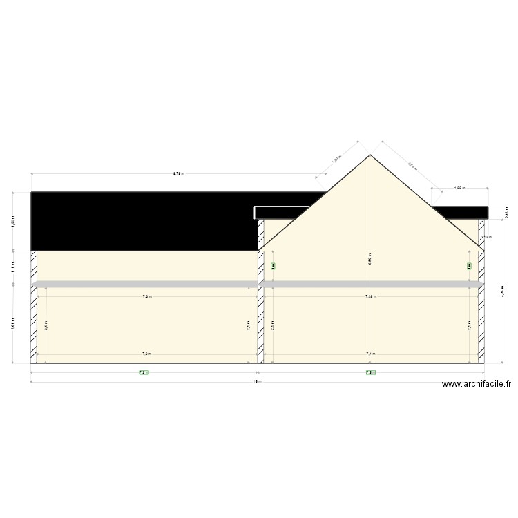 PIGNON GAUCHE. Plan de 10 pièces et 80 m2