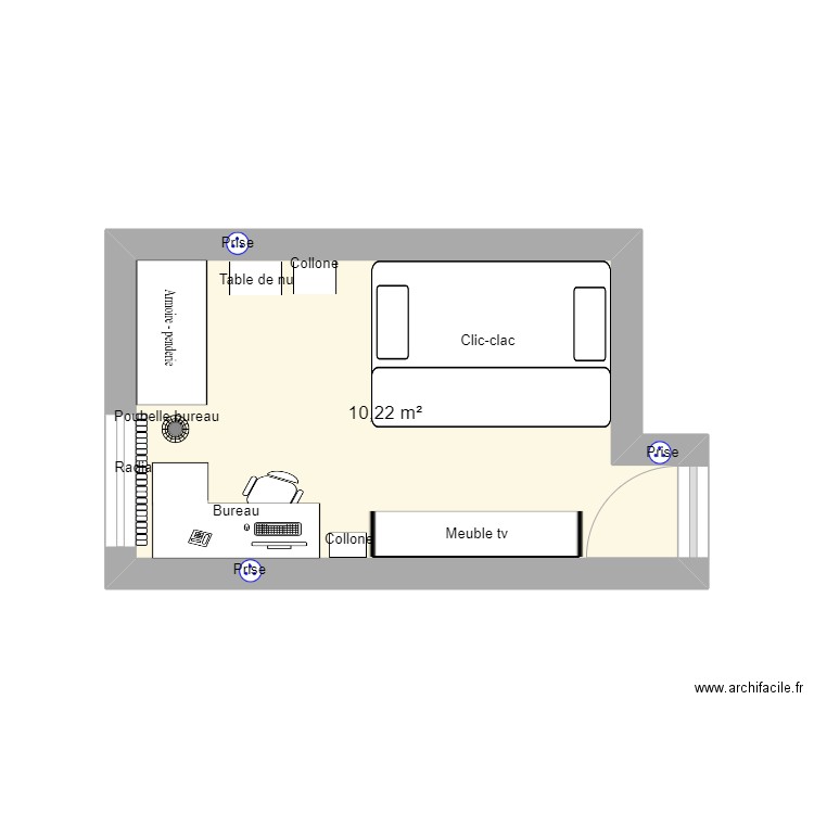 Chambre math. Plan de 1 pièce et 10 m2