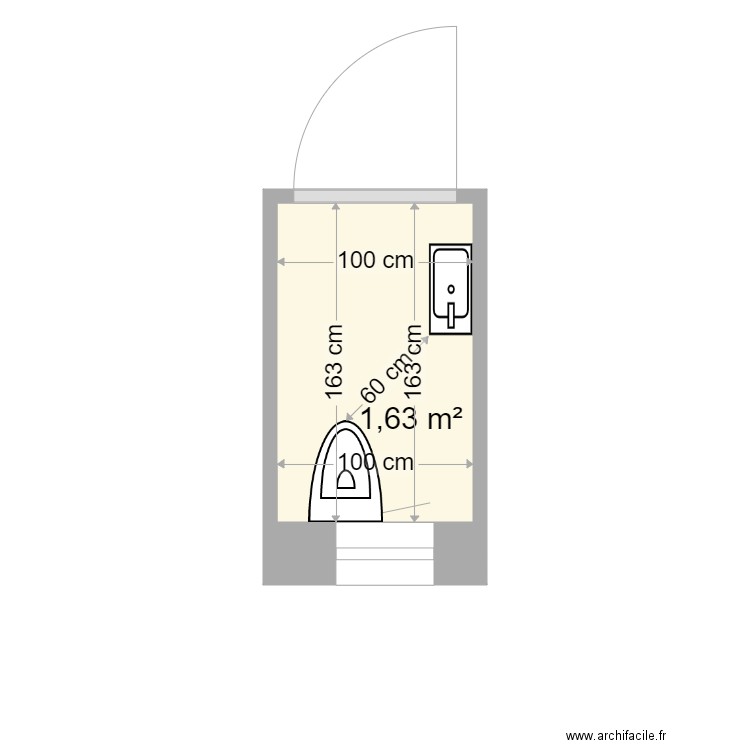 WC principaux. Plan de 1 pièce et 2 m2