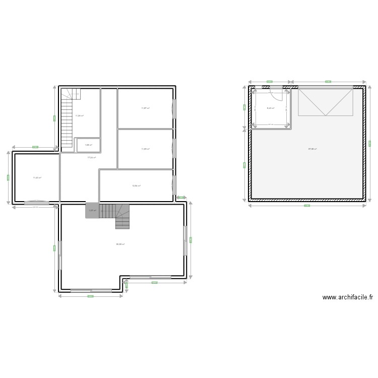 caz. Plan de 13 pièces et 205 m2