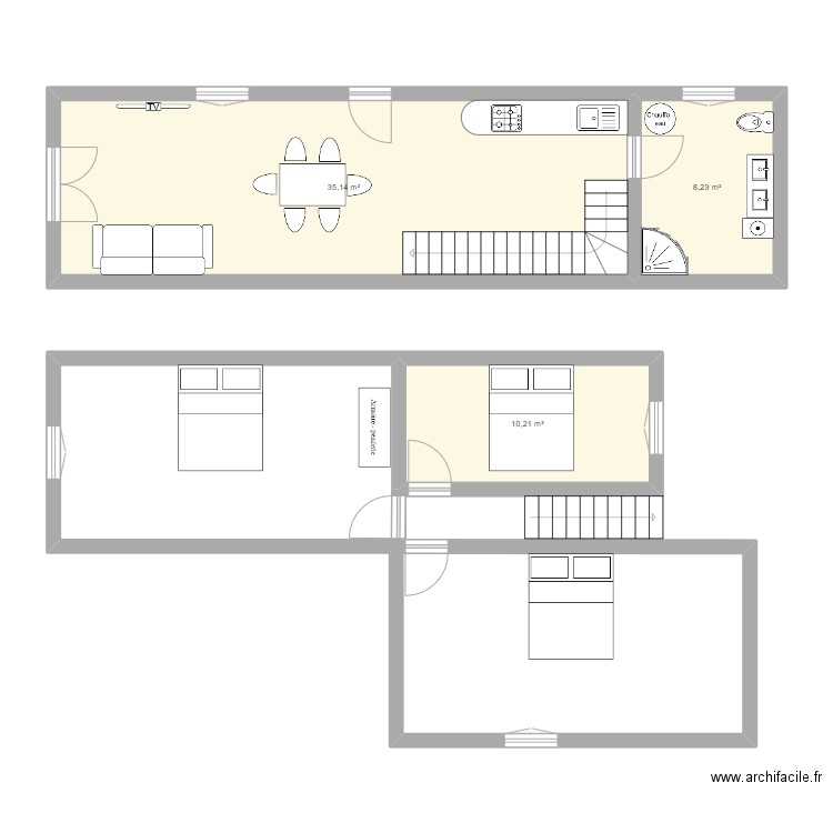 maison 3. Plan de 3 pièces et 54 m2