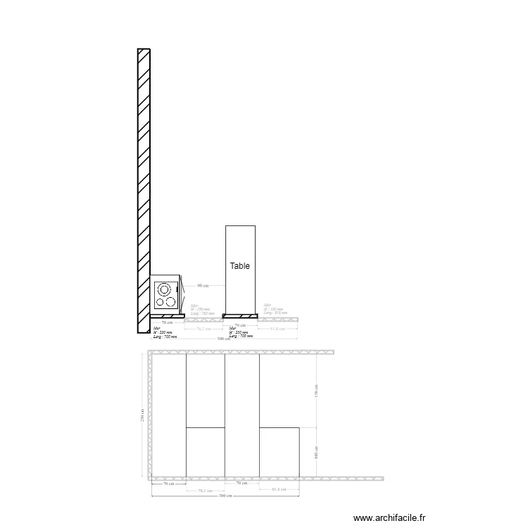 Mur separation cuisine . Plan de 