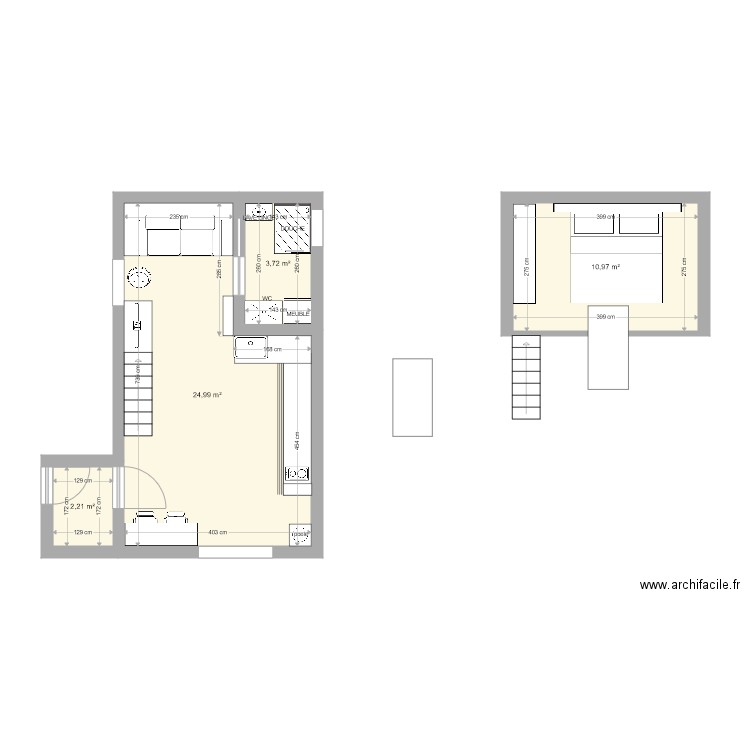Mini Maison  v2. Plan de 4 pièces et 42 m2