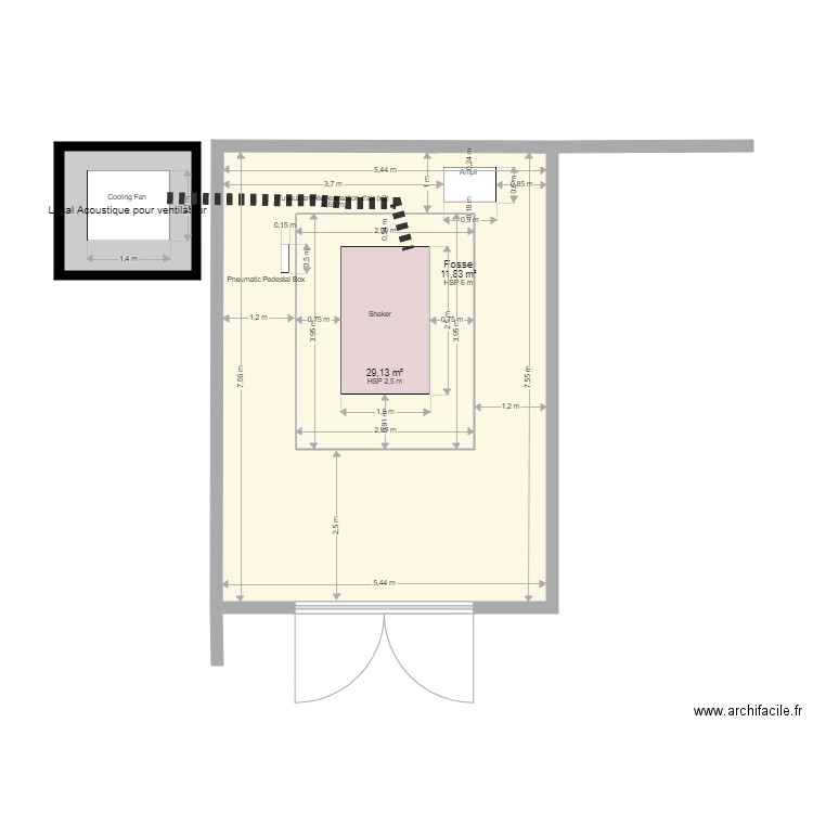 IMplantation Shaker. Plan de 3 pièces et 57 m2