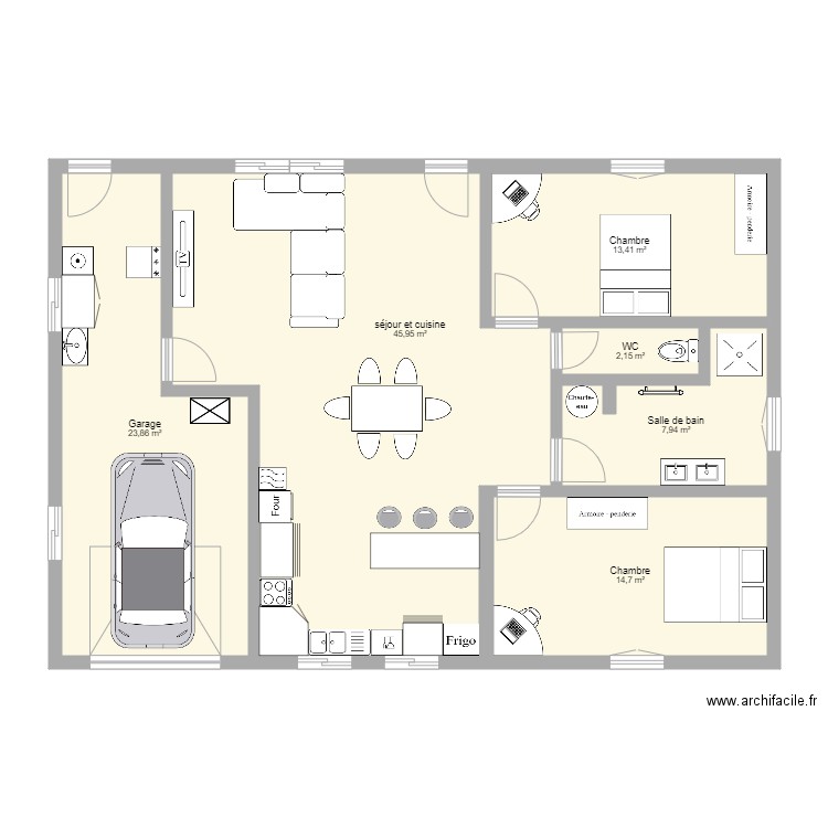 maison T3. Plan de 6 pièces et 108 m2