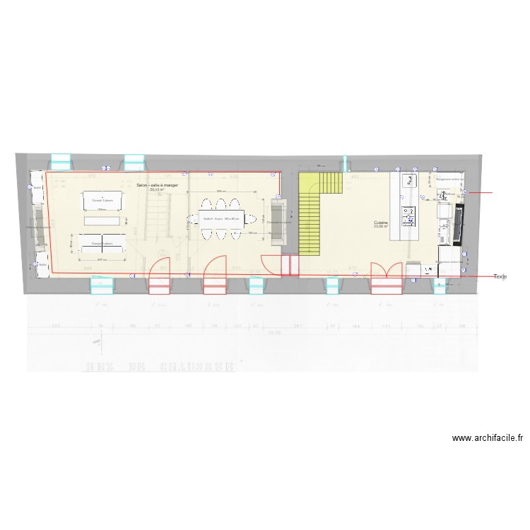 Electricité rez de chaussée manoir . Plan de 2 pièces et 84 m2