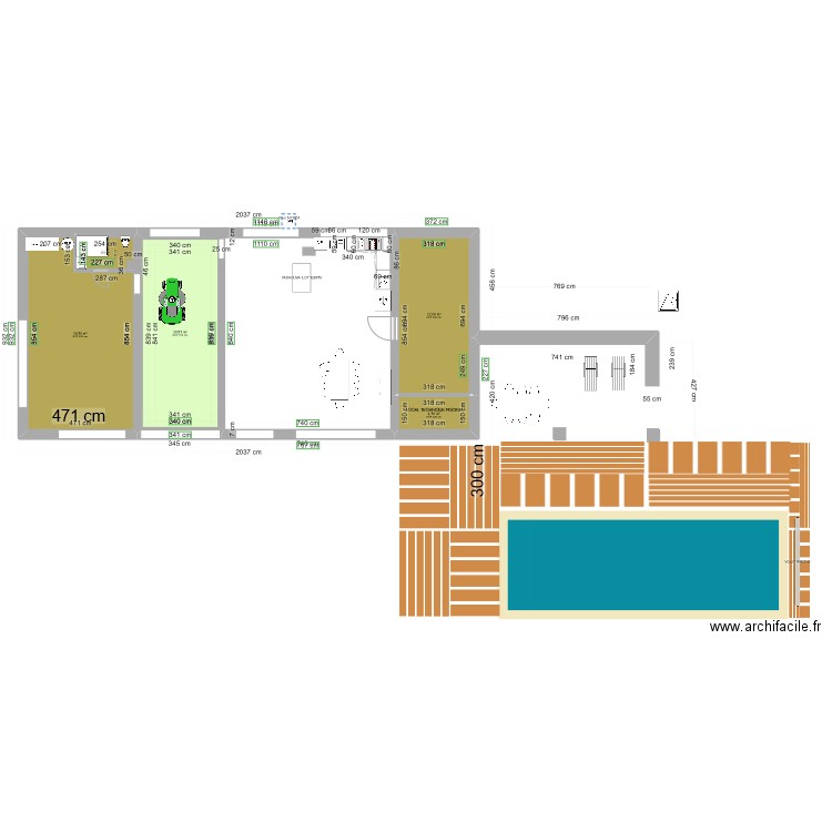 HANGAR ET PISCINE. Plan de 4 pièces et 95 m2