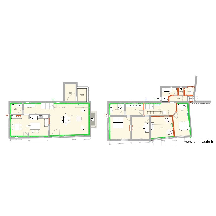 petite maison 20 mars avec 3 chambres. Plan de 28 pièces et 180 m2