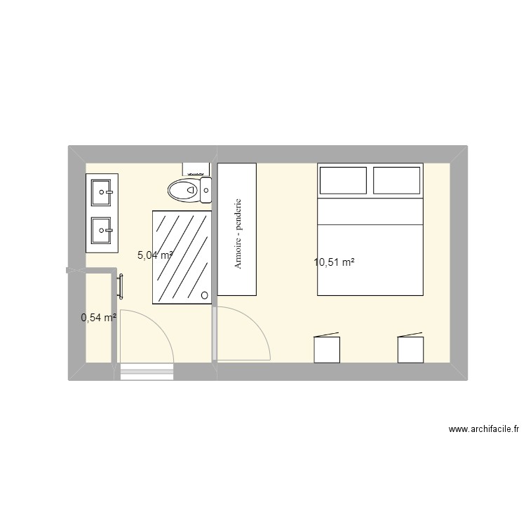 Chambre garage . Plan de 3 pièces et 16 m2