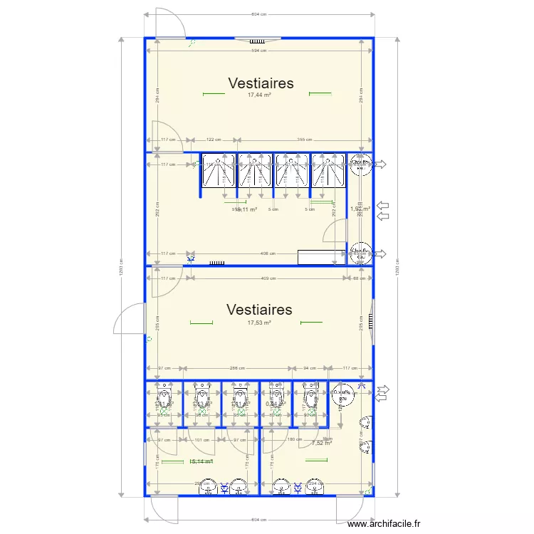 Balcaen Vestiaire et Douches. Plan de 