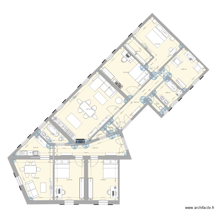 PlanSeineV2. Plan de 16 pièces et 156 m2