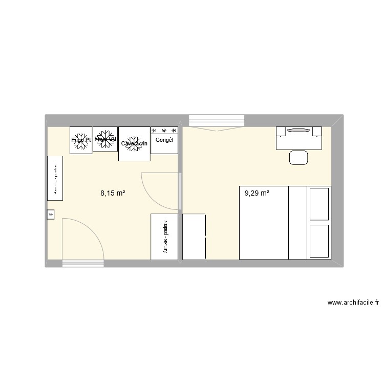 SSol Garde manger. Plan de 2 pièces et 17 m2