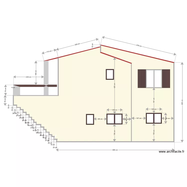 Façade sud est actuelle. Plan de Façade sud est actuelle. Plan de