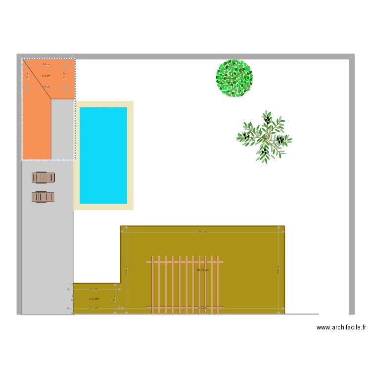 Jardin projet 2. Plan de 3 pièces et 47 m2