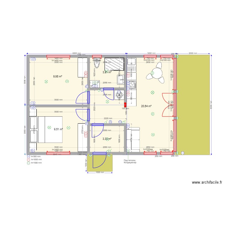 3ка Барн Мележа з. Plan de 7 pièces et 59 m2