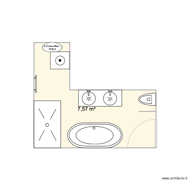 SDB. Plan de 1 pièce et 8 m2