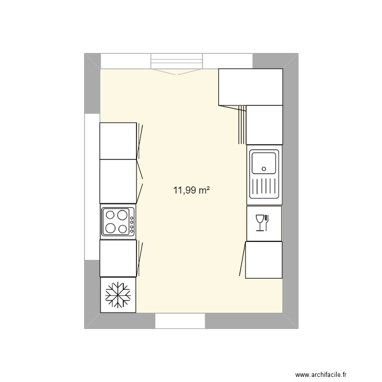 cuisine rouge Laura. Plan de 1 pièce et 12 m2