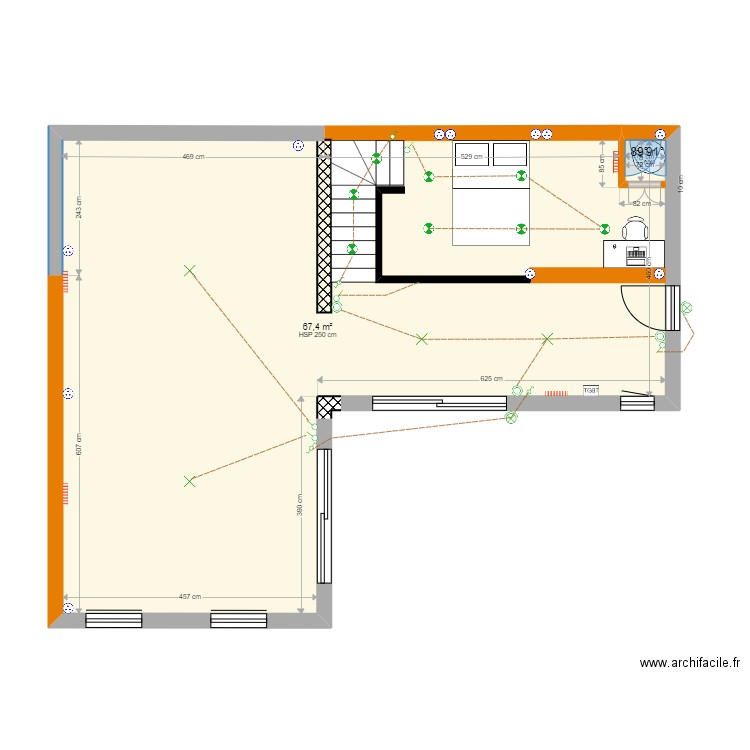 Mezzanine Havart V2. Plan de 1 pièce et 67 m2