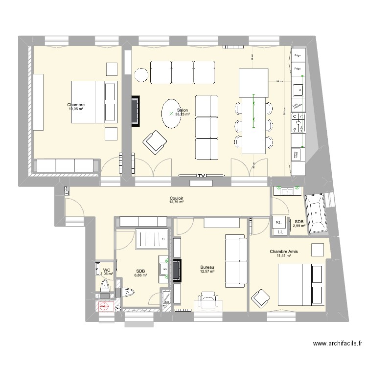 Ferri-Temple-AMENAGEMENT. Plan de 22 pièces et 118 m2