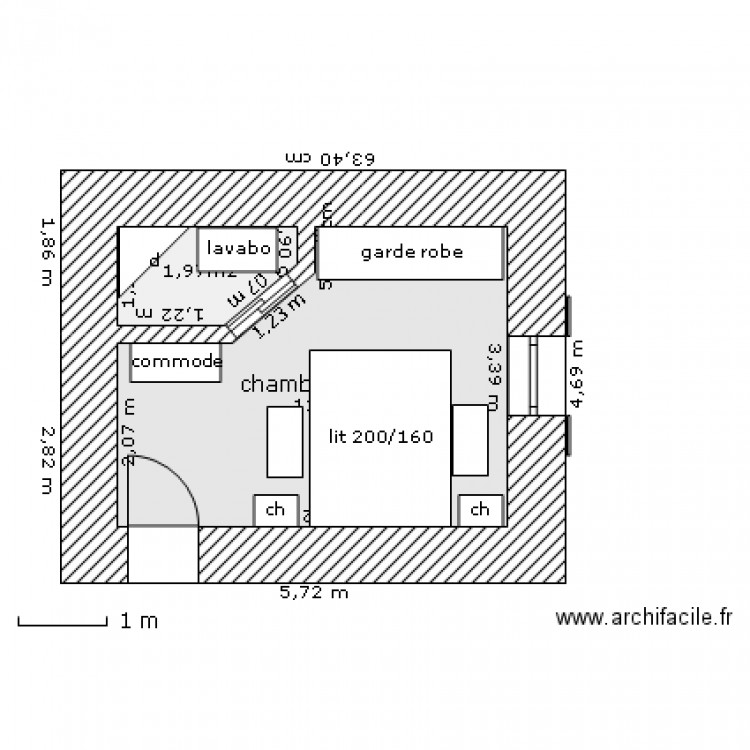 CHAMBRE PARENTS AVEC COIN DOUCHE LAVABO. Plan de 0 pièce et 0 m2