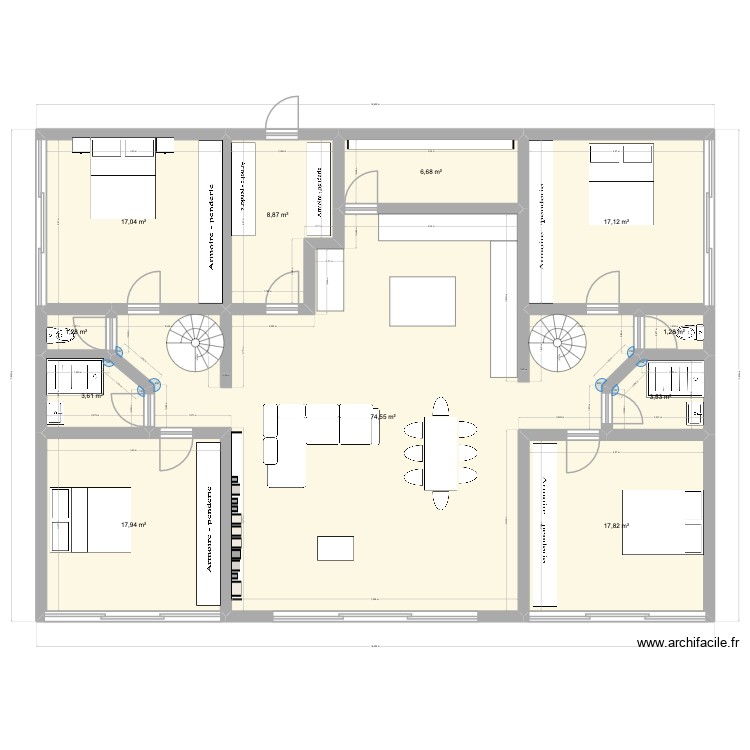 famille 5 plein sud. Plan de 11 pièces et 170 m2