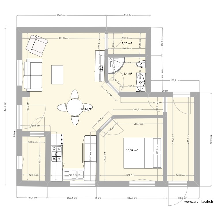 plans321. Plan de 4 pièces et 57 m2