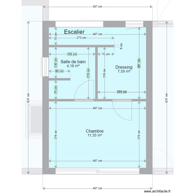 Escalier droit. Plan de 