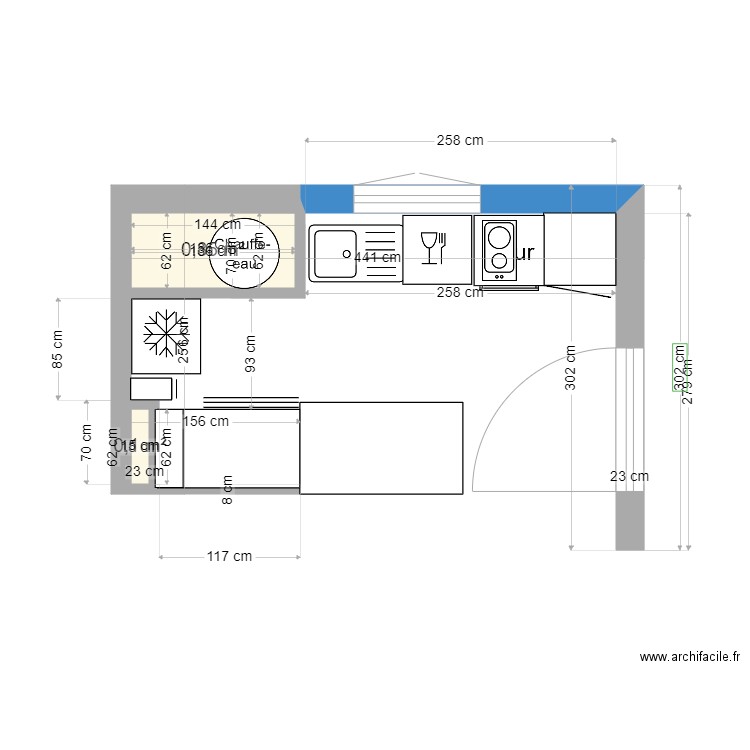 cuisine camille. Plan de 2 pièces et 1 m2