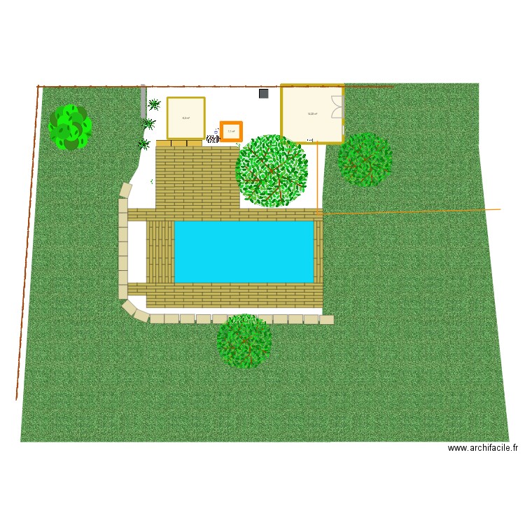 piscine. Plan de 3 pièces et 22 m2
