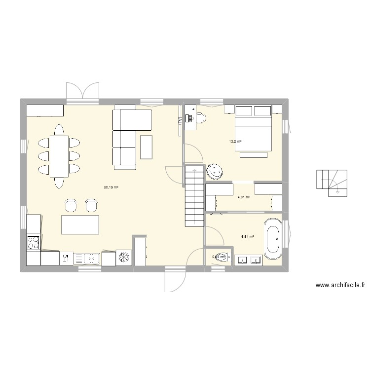 Projet Chalet Rez 3. Plan de 5 pièces et 75 m2