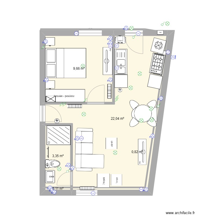 f2 nozerine cuisine gauche definitif. Plan de 5 pièces et 36 m2