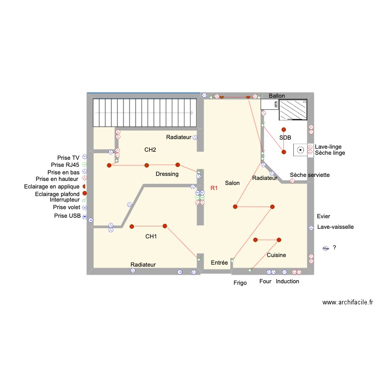 R1Elec. Plan de 3 pièces et 60 m2