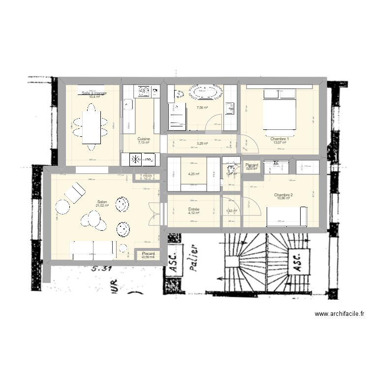 Caulaincourt_4. Plan de 14 pièces et 86 m2